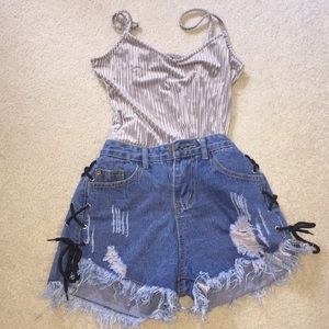 Jean Shorts and a velvet tank